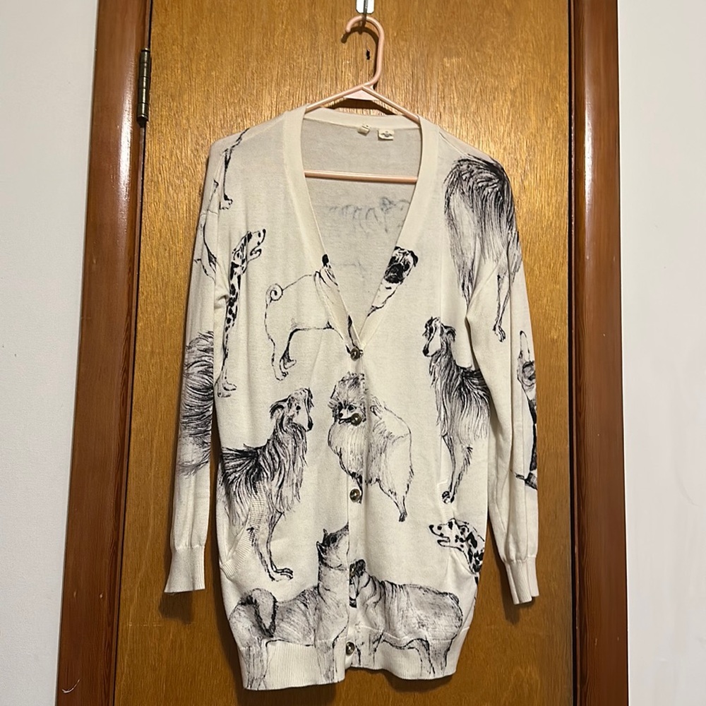 Anthropologie Moth Ivory Pooch Posse Dog Cardigan RARE